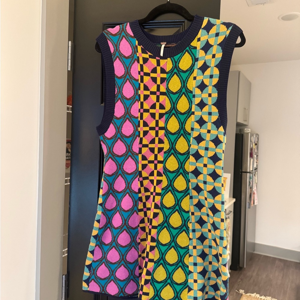 Free People Colorful Geometric Knit Mini Dress